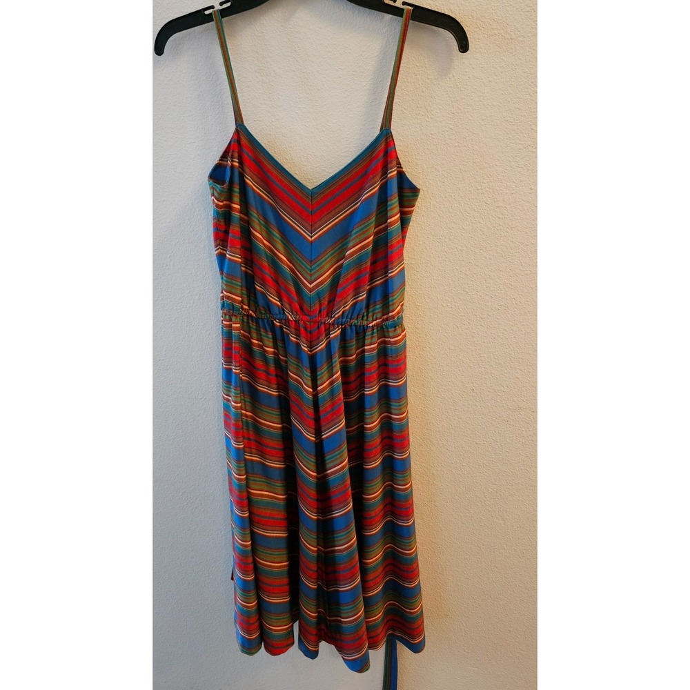 Vintage 70s Lanz Original Midi Dress Stripe Spaghetti Strap Belt S/M - Picture 2 of 16